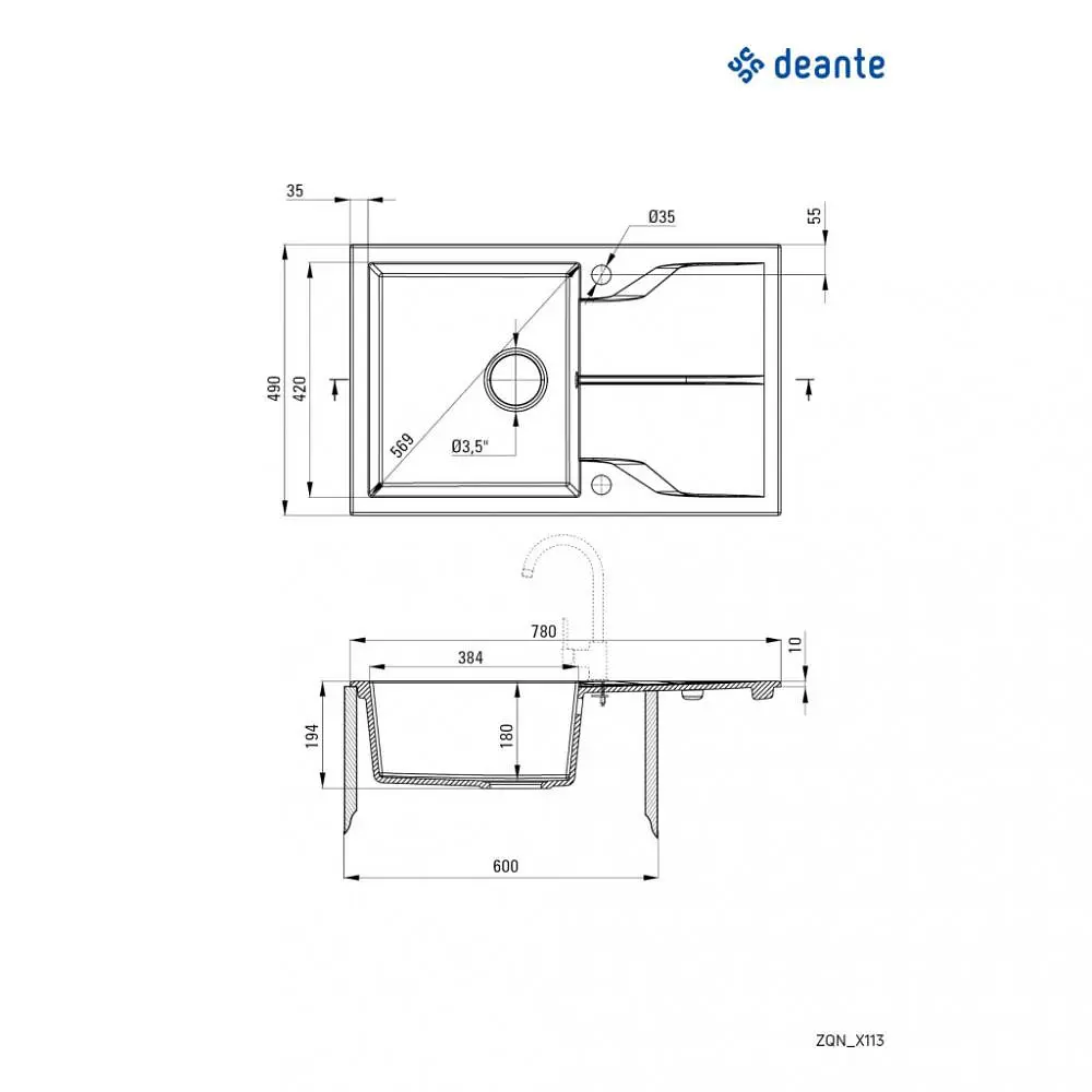 Кухонная мойка Deante Andante ZQN G113 - фото 3