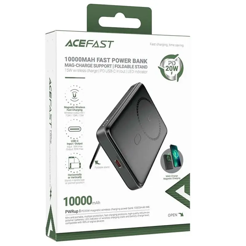Портативное ЗУ Power Bank Acefast M6 PD20W с БЗП 10000 mAh Black - фото 6