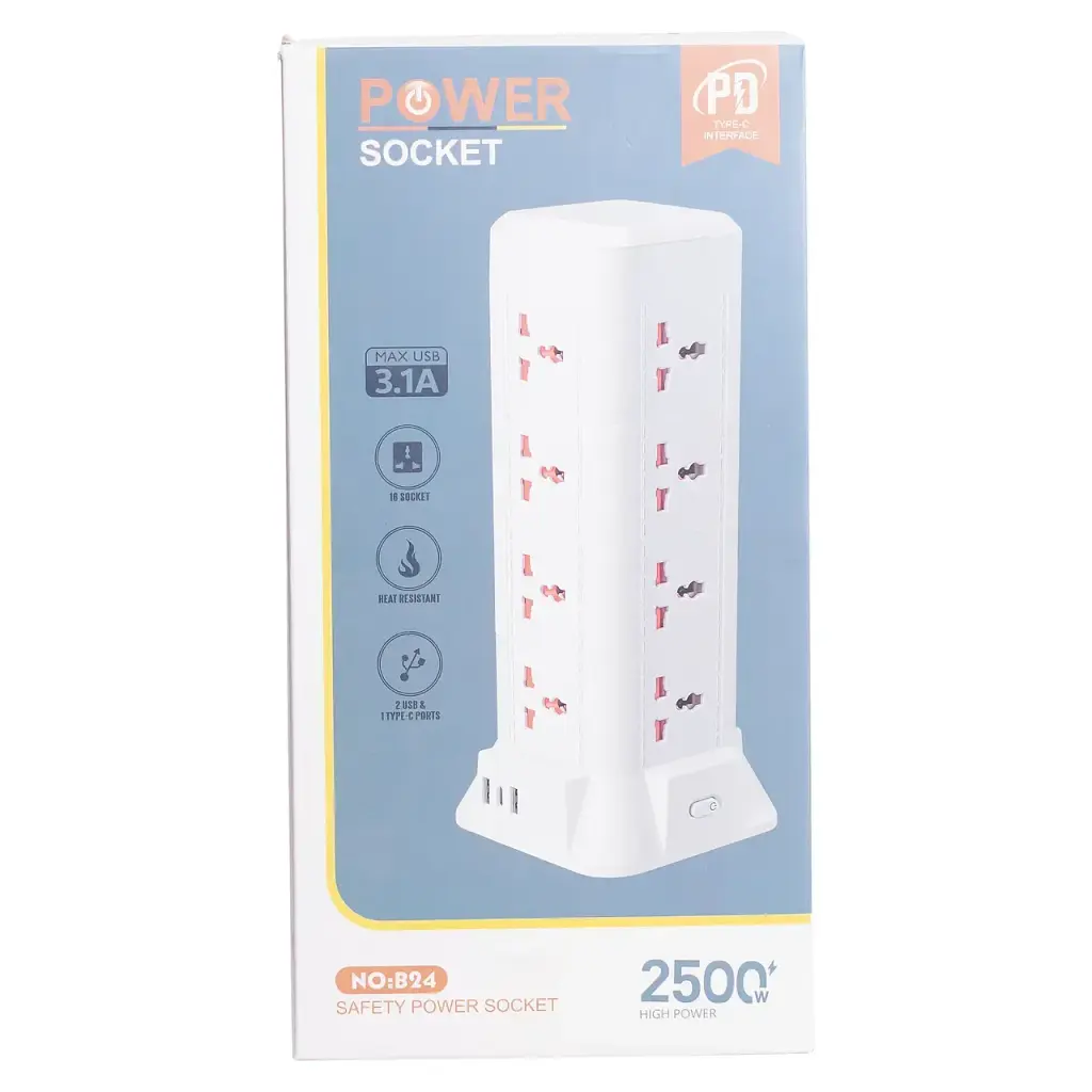 Сетевой фильтр-удлинитель Yiwu HP-5-11MF TOWER B24 4,8 м 12 розеток 3USB + 1PD LED-лампа белый  - фото 10