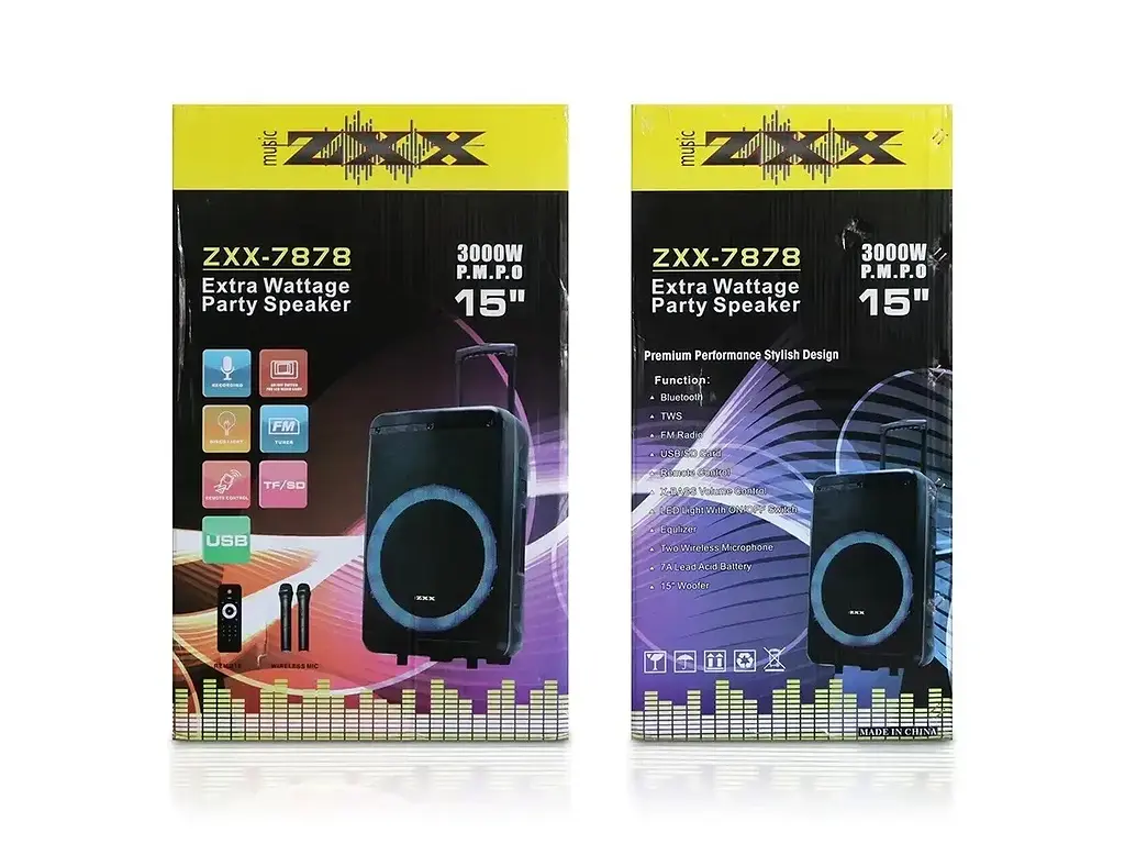 Портативная колонка ZXX-7878 Акустическая система 600Вт RGB подсветка с 2 микрофонами и пультом 1х3 " Черный - фото 6