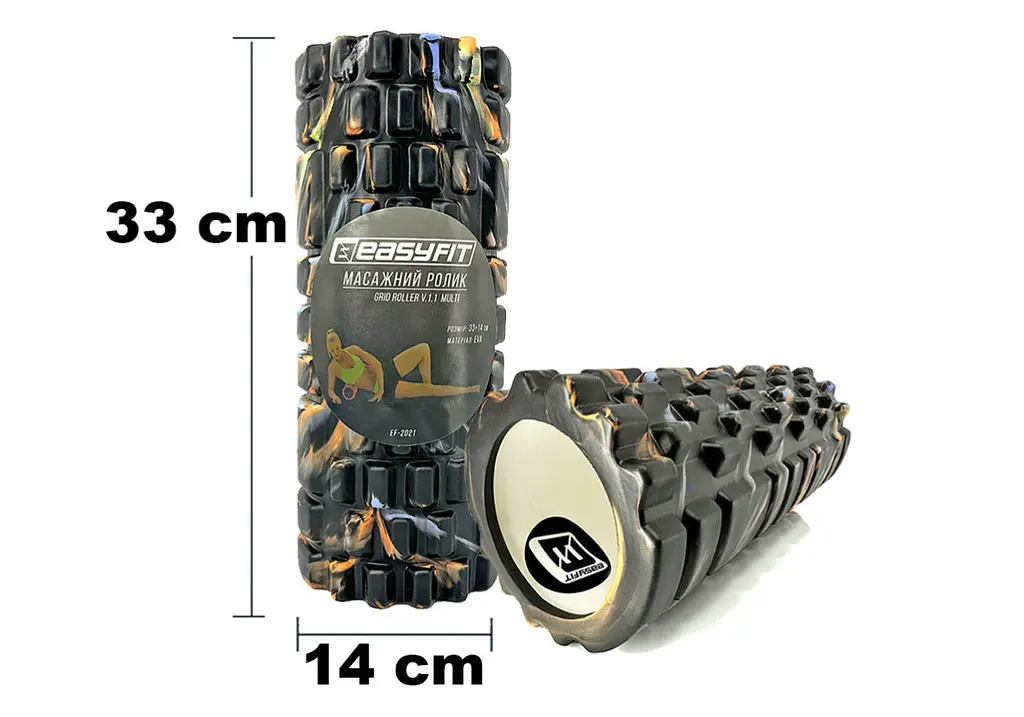 Масажний ролик EasyFit Grid Roller 33 см v.1.1 Multi Чорний (EF-2021-BK) - фото 3