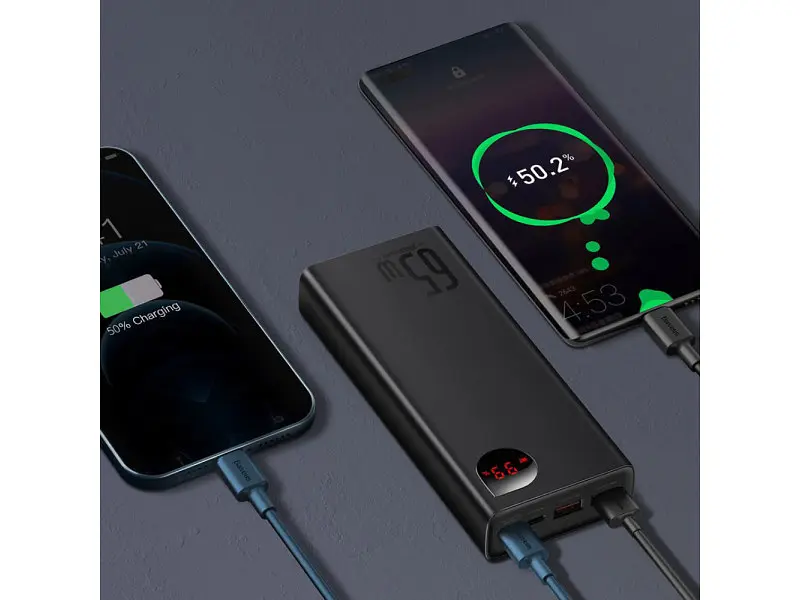 Зовнішній акумулятор (Power Bank) BASEUS Adaman Metal Digital Display Quick Charge Power Bank 65W 20000mAh Black (PPIMDA-D01) - фото 6