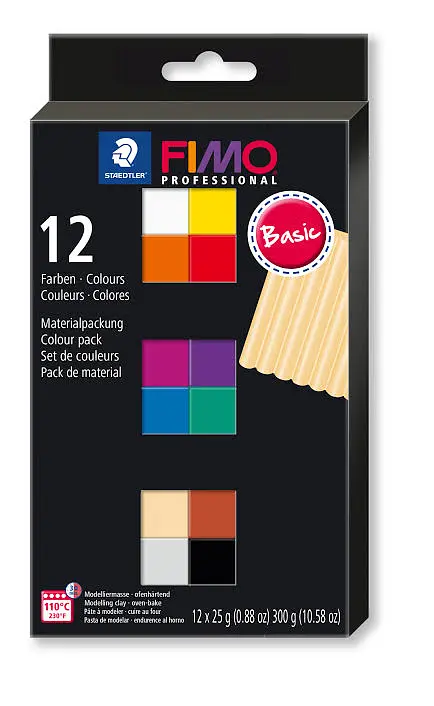 Полімерна глина Fimo в наборі, 12 кольорів по 25 г., BASIC, (8043 C12-1)