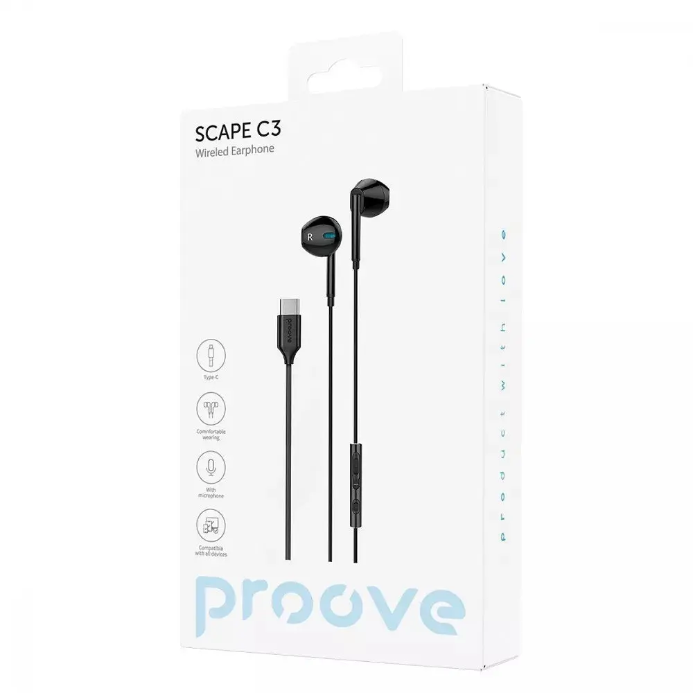 Навушники Proove зі штекером USB-C Scape C3 Type-C чорні - фото 2