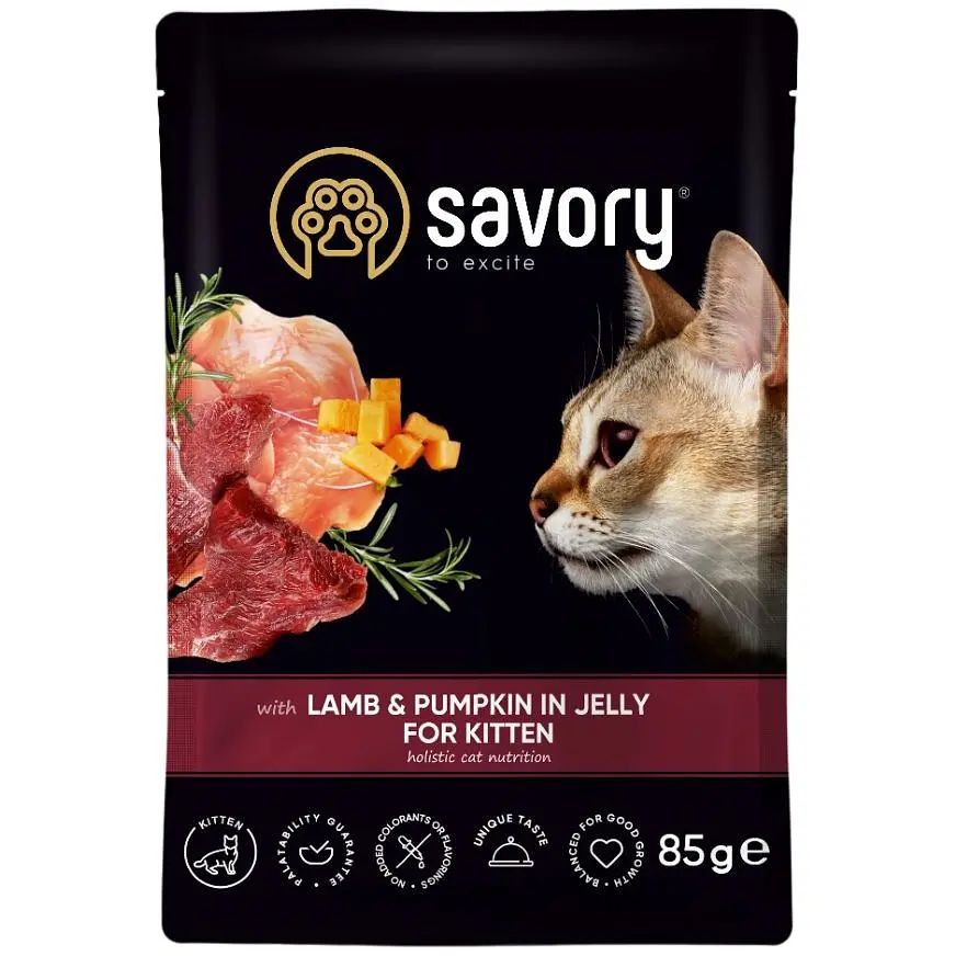 Набір вологих кормів Savory Kitten 3+1 для кошенят, ягня з гарбузом у желе 340 г (4 шт. х 85 г) - фото 5