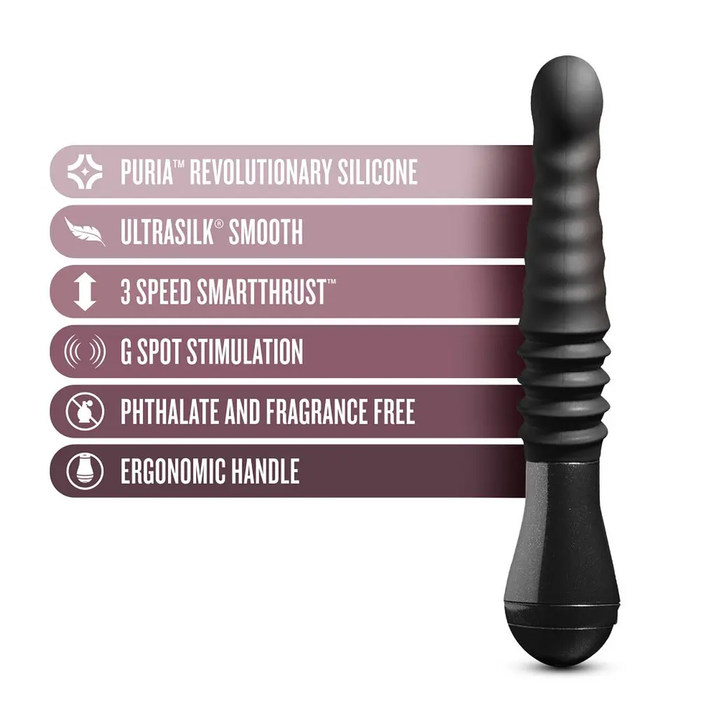 Пульсатор Blush Temptasia - Lazarus Thrusting Dildo - Black, ребристий стовбур, 3 швидкості - фото 2