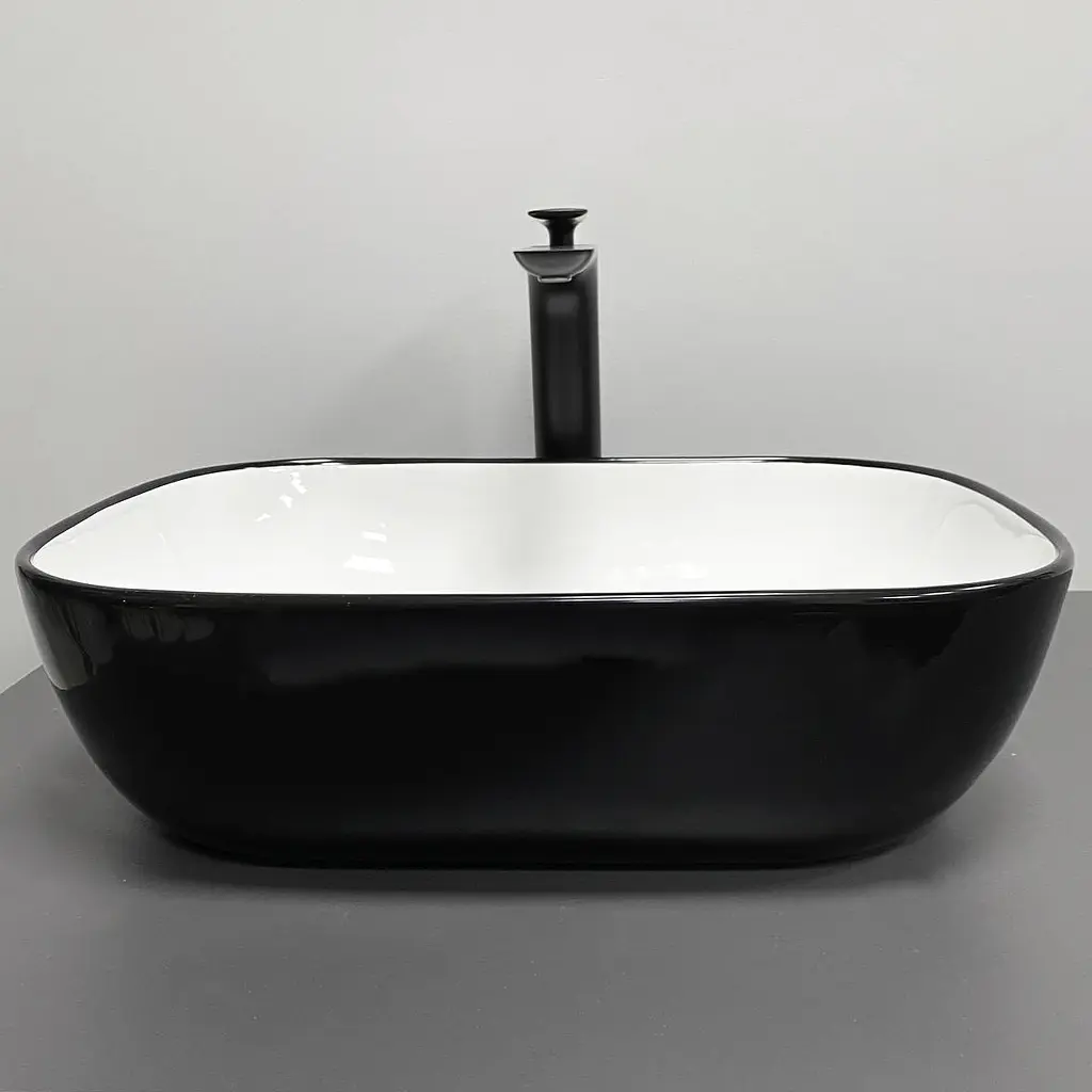 Умивальник VBI Ravenna black white glossy накладний VBI-011226, Чорний - фото 3
