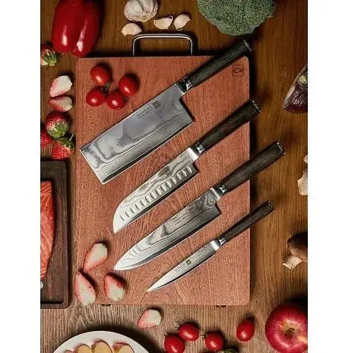 Набор кухонных ножей Huo Hou Damascus Kitchen Knife Set (HU0073) 4 штуки + подставка - фото 7
