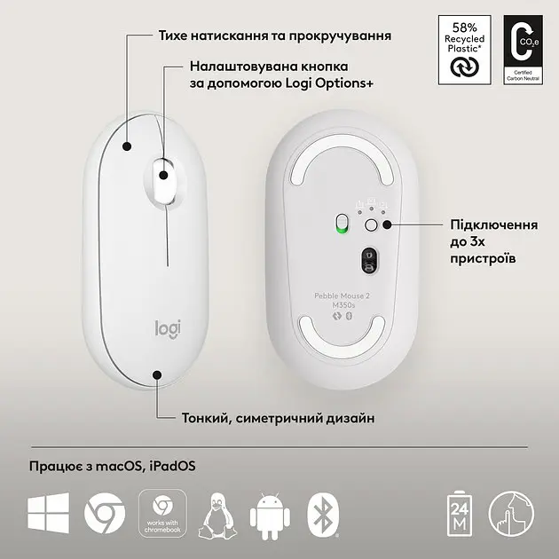 Миша комп'ютерна Logitech Pebble Mouse 2 M350 Tonal White (910-007013) - фото 4