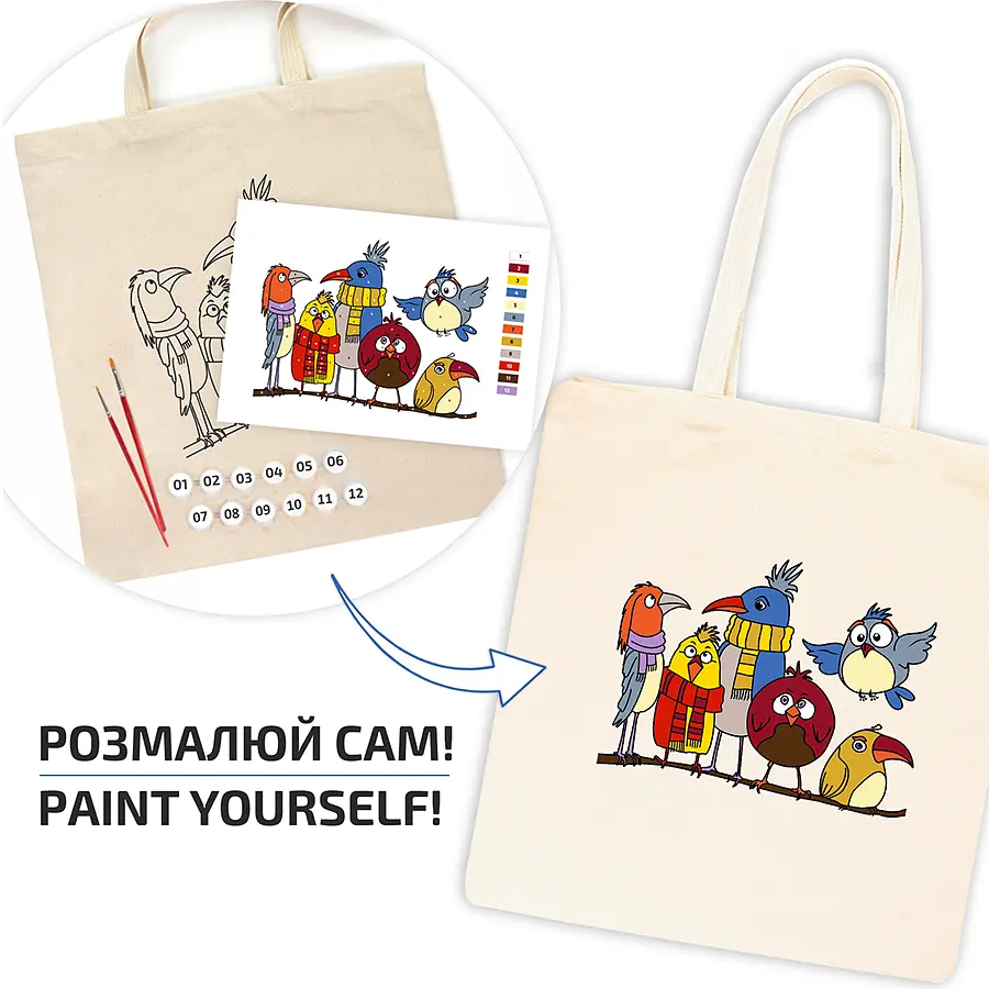 Екосумка-розмальовка, Funny Birds , бавовна 220 г/м2, 38х42см, ROSA Talent - фото 2