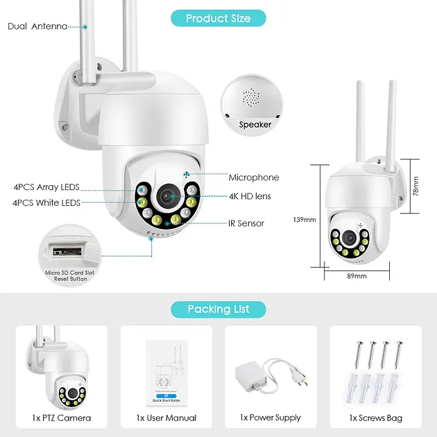 Камера видеонаблюдения XPRO PTZ Wi-Fi Outdoor Camera ICSEE 5MP 30 черная (MER-15337_1408) - фото 6