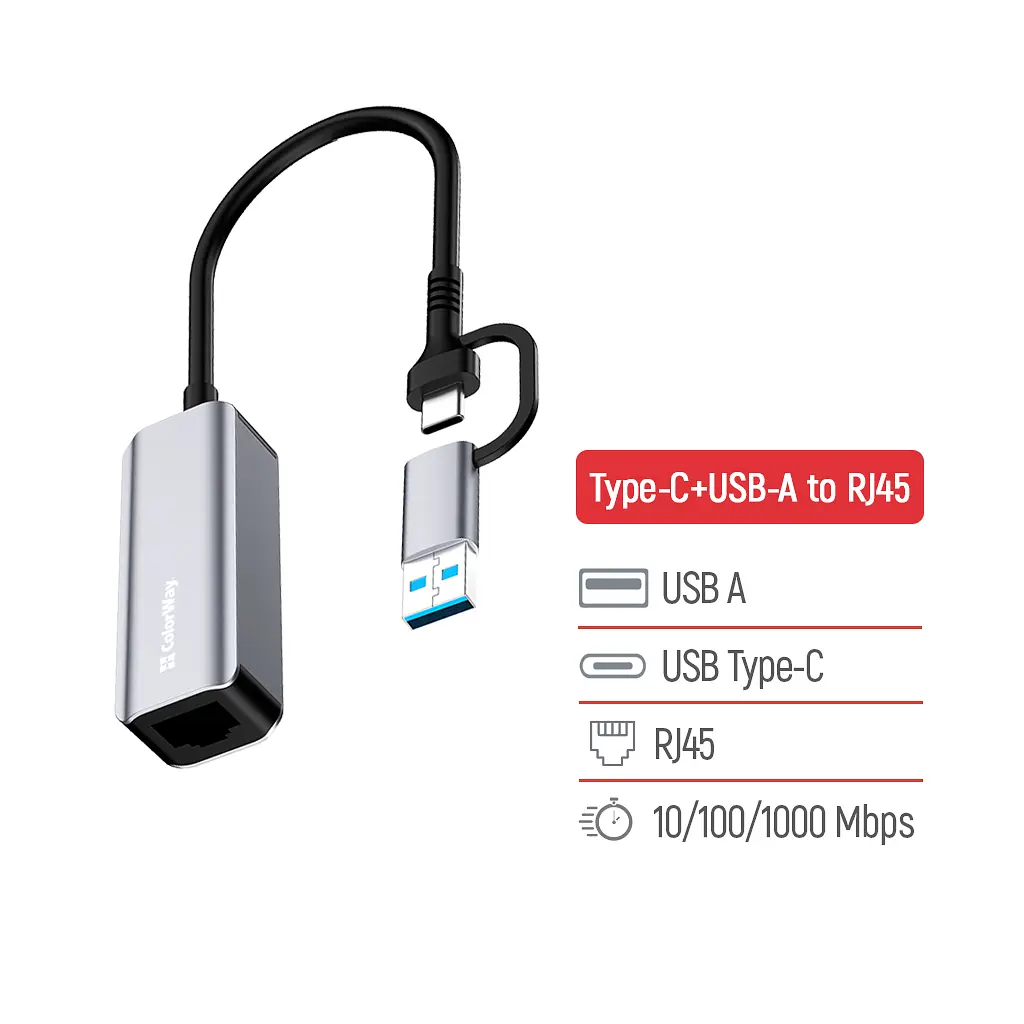 Адаптер USB-C + USB A to RJ45 Ethernet 1000Mbps ColorWay (CW-AD-CRG) - фото 6
