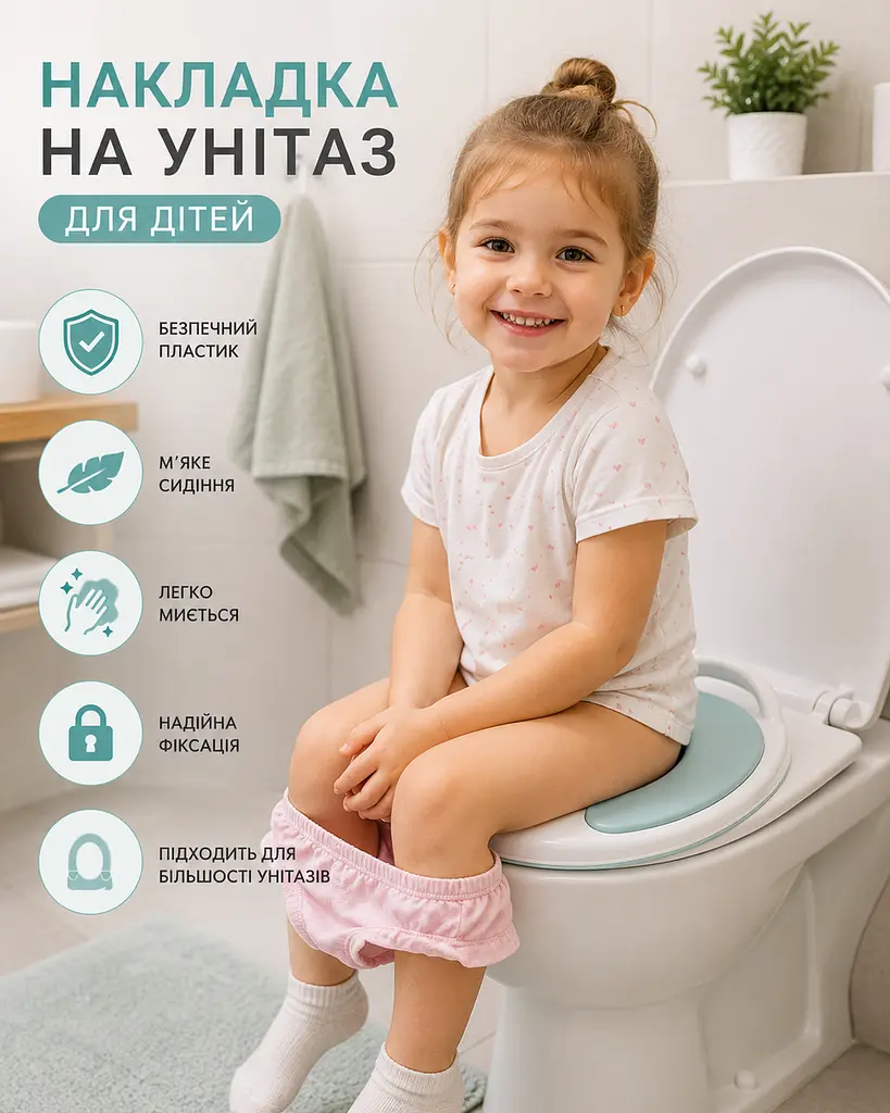 Сидіння-накладка дитяче м'яке на унітаз - зручна накладка для дітей анатомічне сидіння з ручкою бірюзове - фото 3