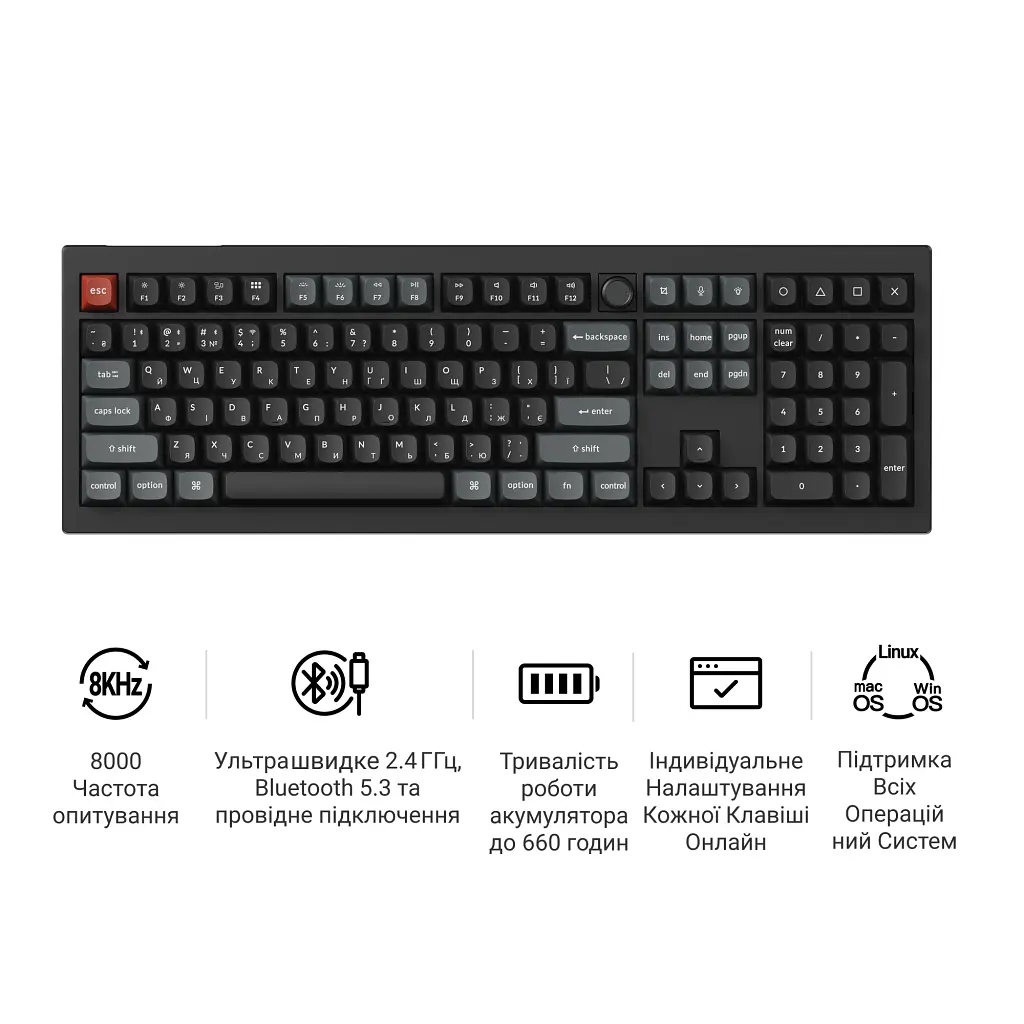 Клавіатура Keychron V6 Ultra Keychron Red Switch RGB UA Black (V6U-D1-UA) - фото 8