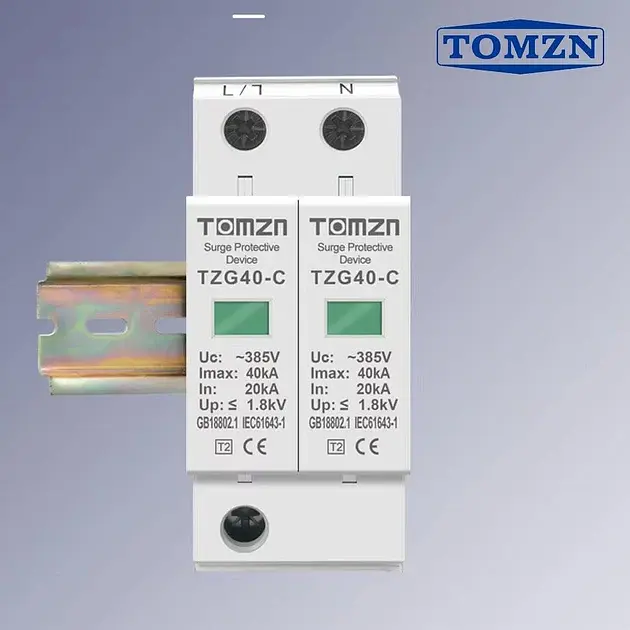 Пристрій захисту від імпульсних перенапруг AC TOMZN TZG40-C 2P 20–40kA 275V обмежувач перенапруги 2х полюсний (19638) - фото 3
