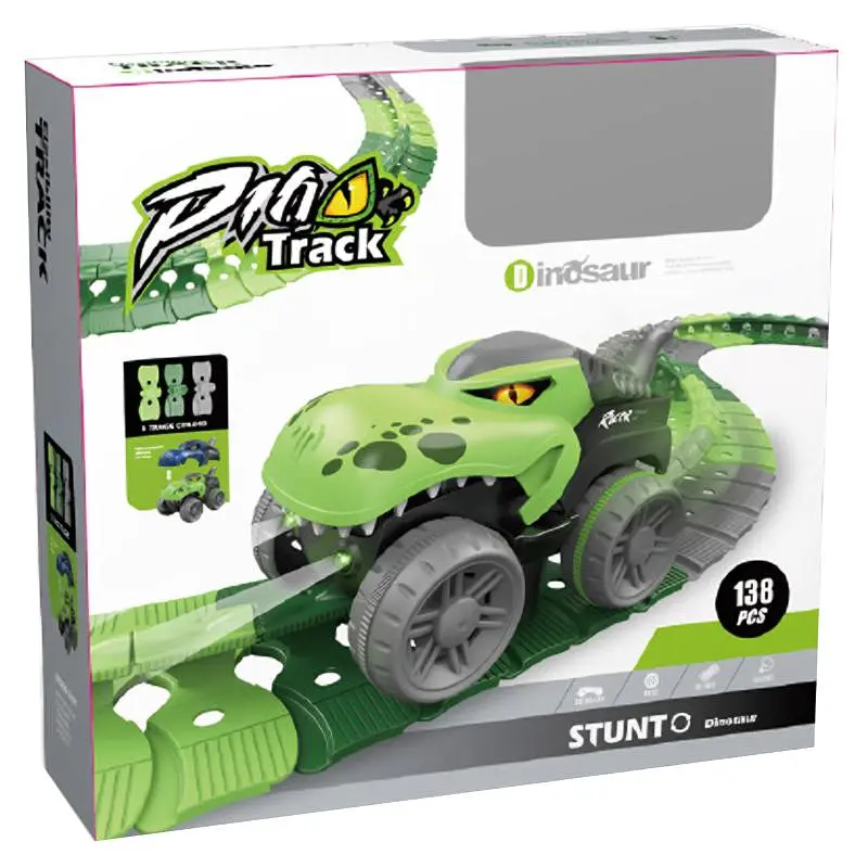 Интерактивный трек с инерционной машинкой SHT 5510-6 Dino Trak (138pcs/1CAR) Green Epik - фото 4