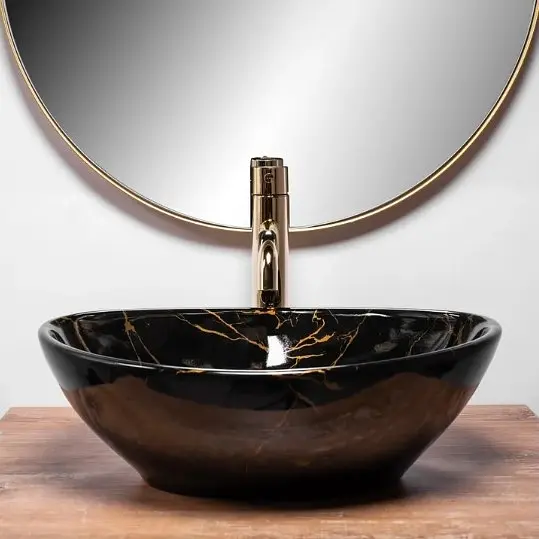 Умивальник Rea Sofia 41x34,5 black marble shiny (REA-U5611), Глянцева - фото 2