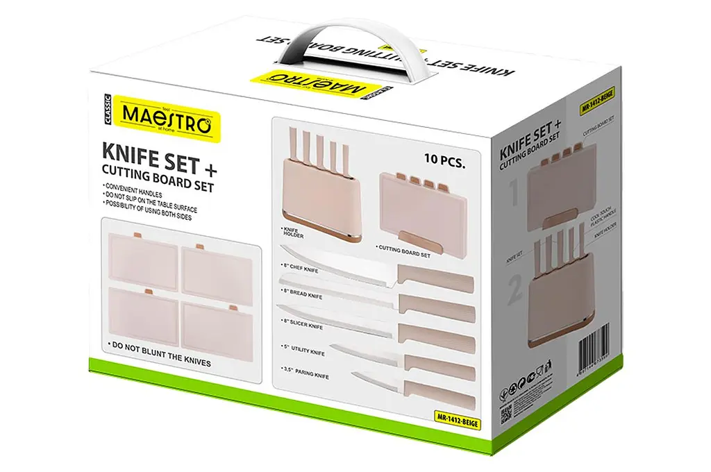 Набор кухонных ножей с разделочными досками на подставке Maestro MR-1412 10-в-1 бежевый - фото 7