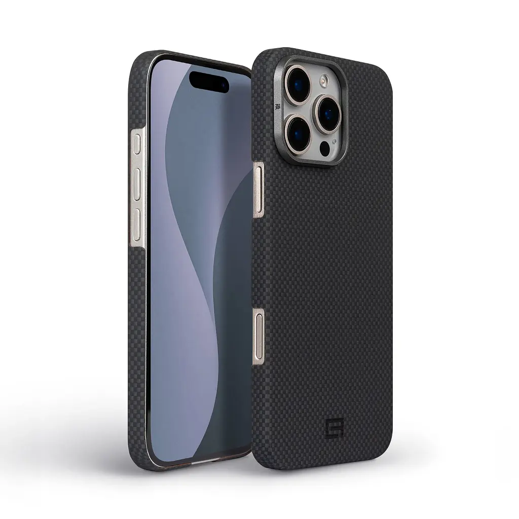 Защитный чехол для Apple iPhone 15 Pro, BlackIcon Kevlar MagCase, кевларовый, черный, панель, накладка с поддержкой MagSafe, противоударный, защита всего корпуса, усиленные углы, совместим с беспроводной зарядкой, ArmorStandart (ARM88536) - фото 2