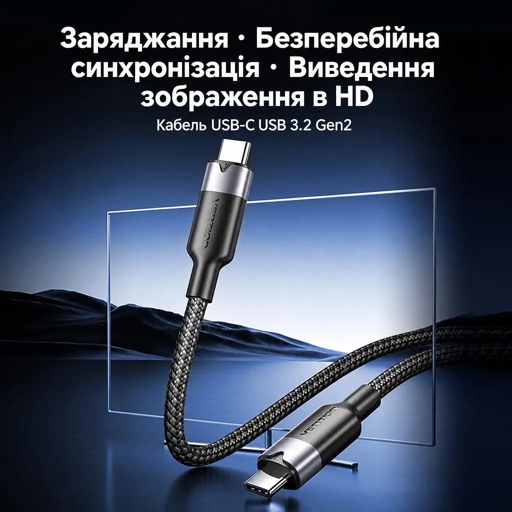 Кабель Vention TRGBF USB-C - USB-C USB 3.2 Gen 2 PD 100 Вт 4K 1 м чорний (TRGBF) - фото 8