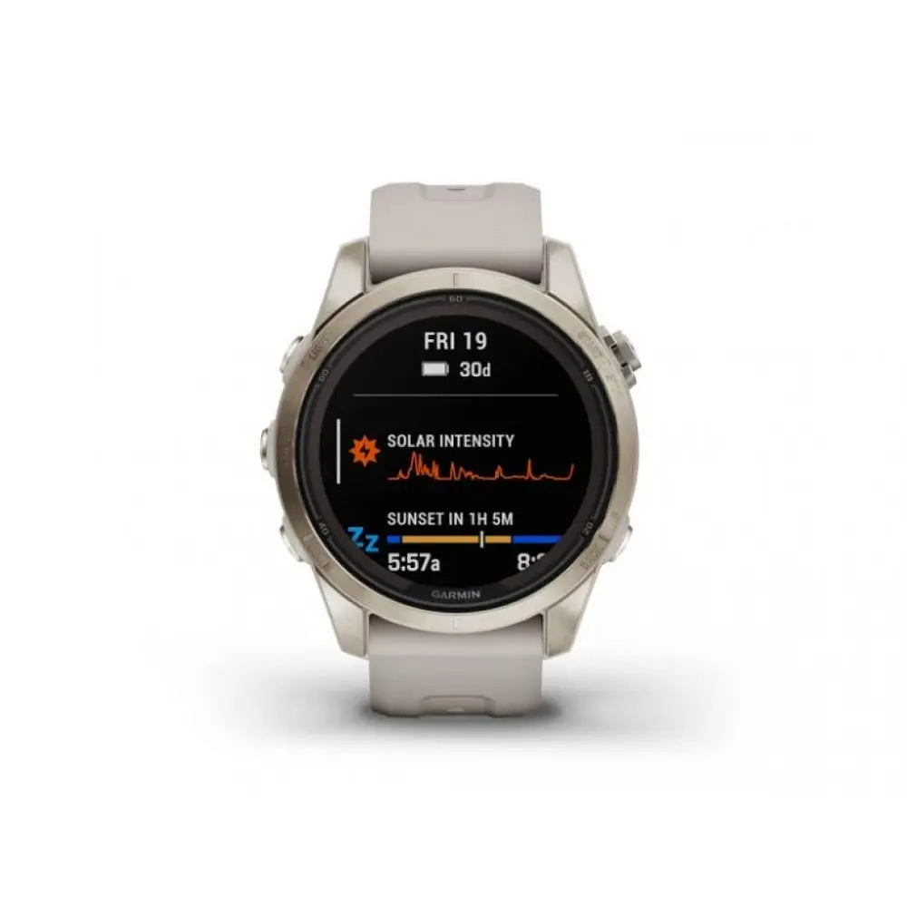 Смарт-годинник Garmin Fenix 7S Sapphire Solar Soft Gold w. Light Sand Band (010-02776-14/15) - фото 2