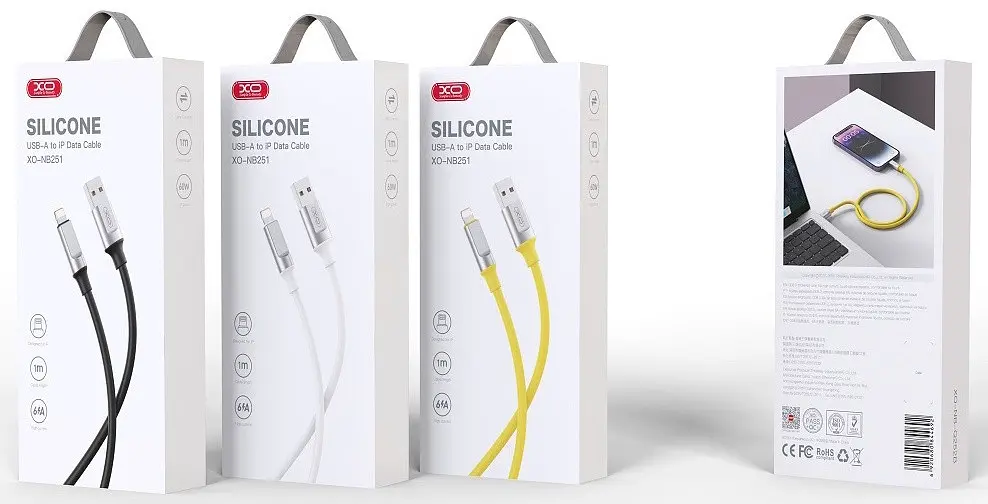 USB Кабель ХО NB251 Lightning Silicone 6A 1.0m Чорний - фото 2