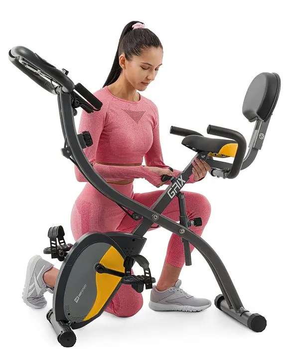 Велотренажер магнітний Hop-Sport HS-3010X Grix X-Bike з еспандерами сіро-жовтий - фото 5