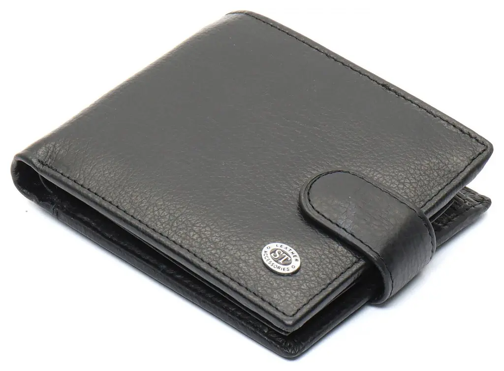 Чорне чоловіче портмоне з натуральної шкіри з фіксацією ST Leather ST103 9,5 см - фото 11