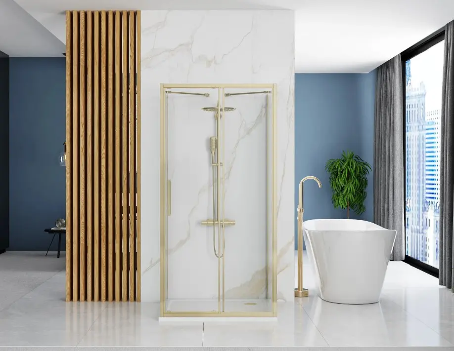 Душова кабіна Rea Rapid Slide 100x80 gold пристінна REA-KPL-09416, Золотий, Універсальна, прозорий, золотий - фото 4