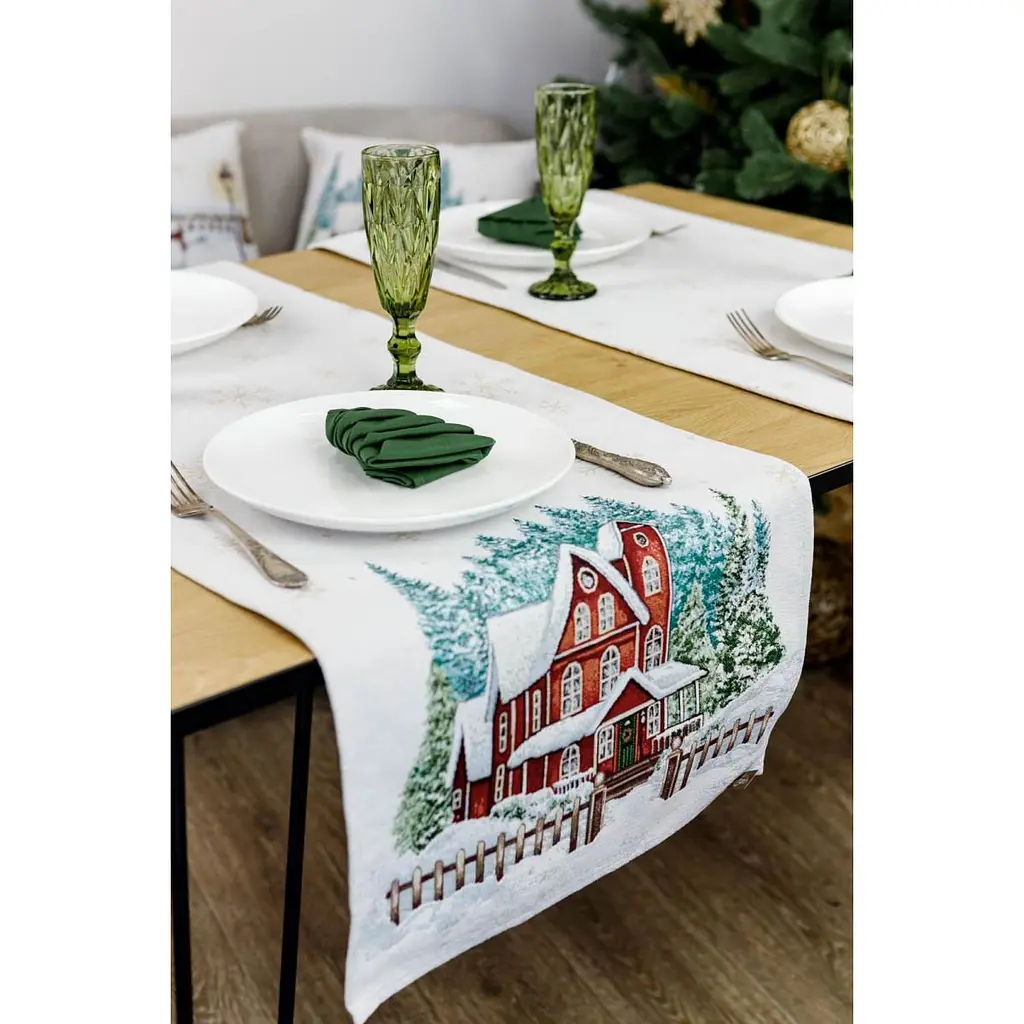 Ранер Прованс Святковий дім гобеленовий з велюром 140х40 см білий (31360) - фото 5