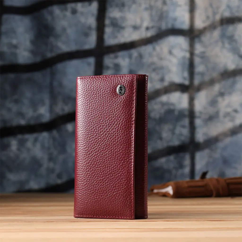 Практичний вертикальний гаманець із натуральної шкіри ST Leather 23085 бордовий - фото 8