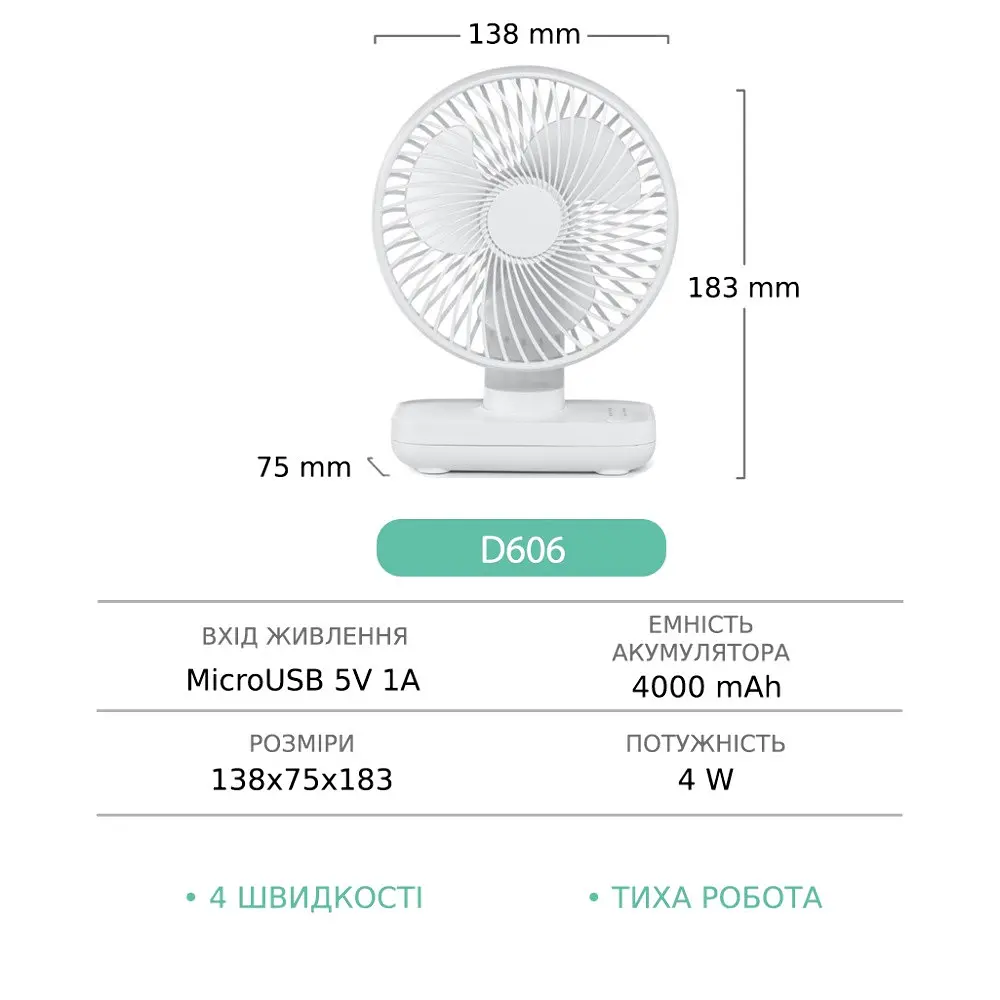 Вентилятор настольный беспроводной GXQC D606 белый - фото 6