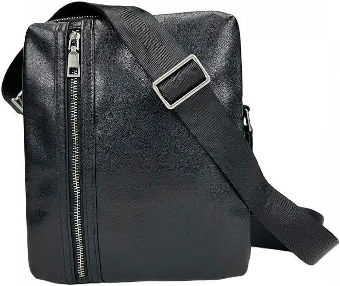 Чоловіча шкіряна сумка через плече чорна TIDING BAG sum0028775 - фото 2