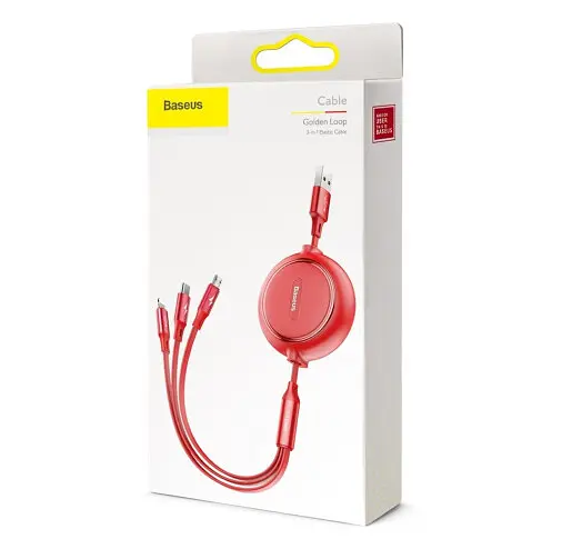 Кабель Baseus Golden Loop 3-in-1 Cable USB to MicroUSB+Lightning+Type-C 3.5A 1.2m CAMLT-JH09 Red - фото 3