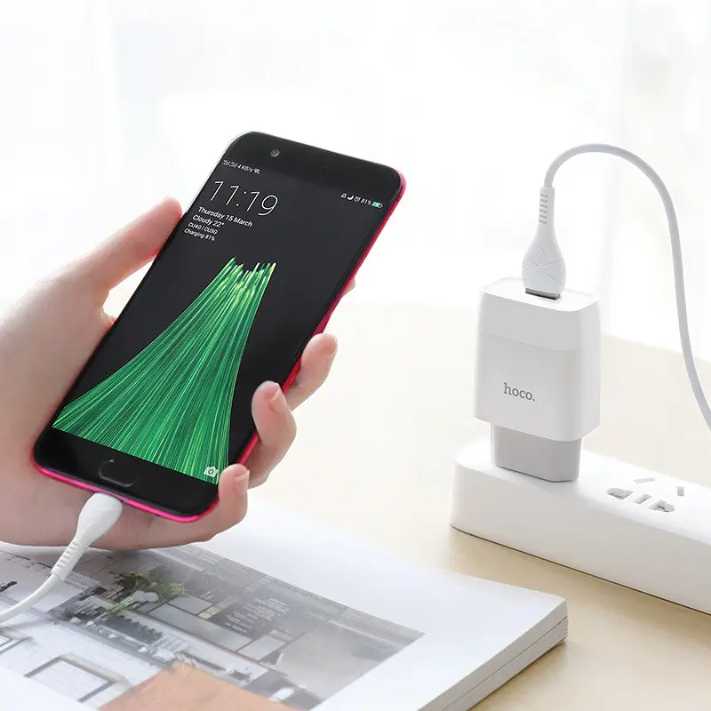 МЗП Hoco C72A Glorious 2.1A (1USB-A) + кабель USB to MicroUSB Білий - фото 5