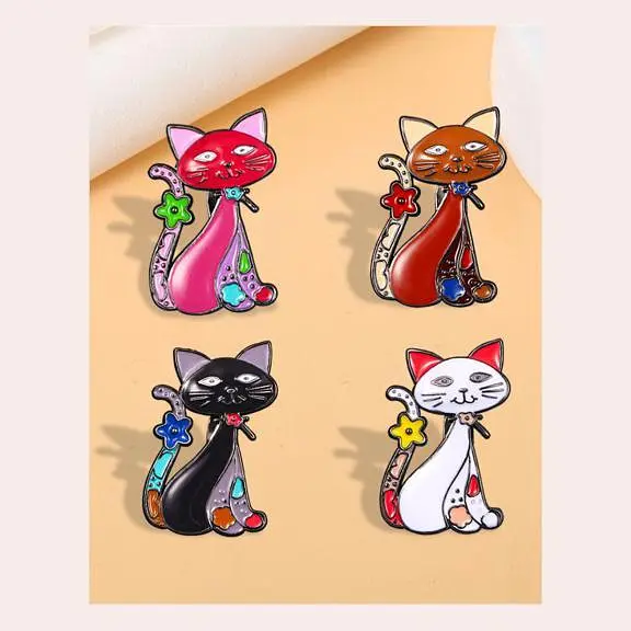 Брошь Котик брошь-булавка розовая - фото 3