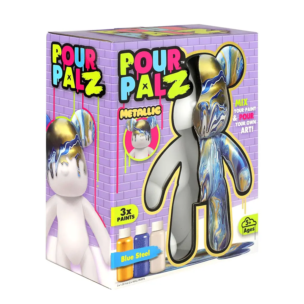 Pour Palz Набір для творчості Флюїд Арт - Ведмедик "Металевий синій" S3 Metallic ToyMonster Art.GS-G25022 - фото 6