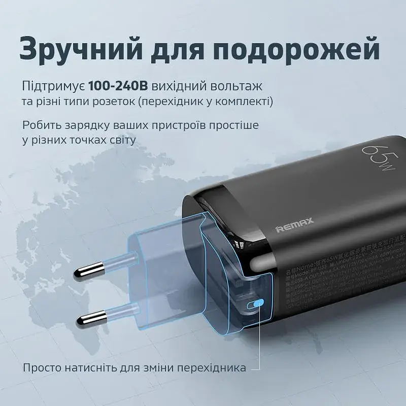 Мережевий зарядний пристрій Remax Ligil Series 65W PD + QC Fast Charger White (RP-U55) - фото 4