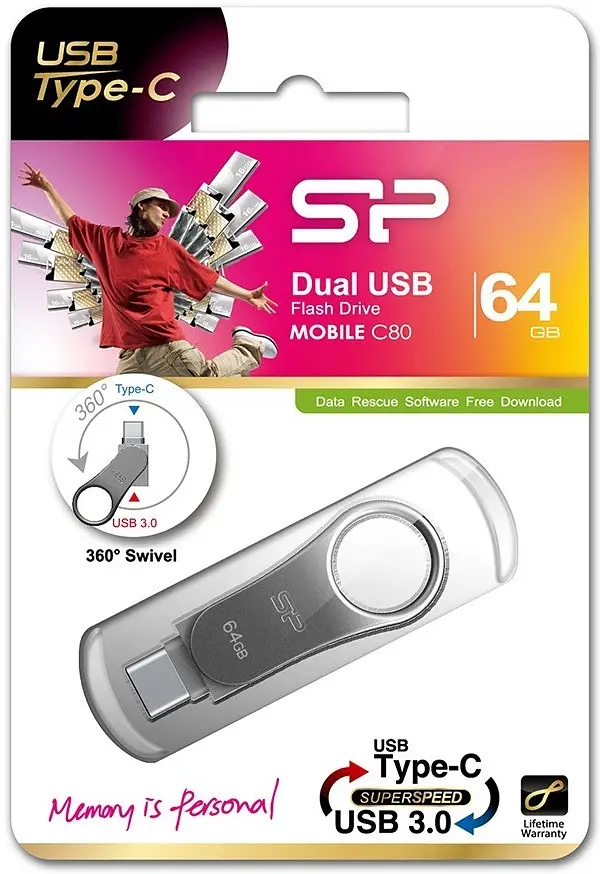 USB Flash накопичувач Silicon Power 64GB Mobile C80 USB 3.0/Type-C silver (SP064GBUC3C80V1S) - фото 4