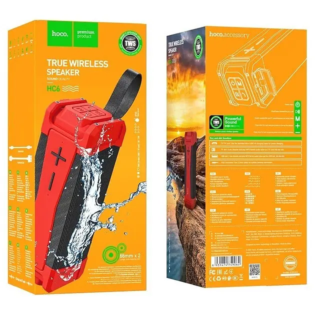 Портативна акустика Hoco Bluetooth HC6 з ФМ радіо та USB бездротова червона - фото 5