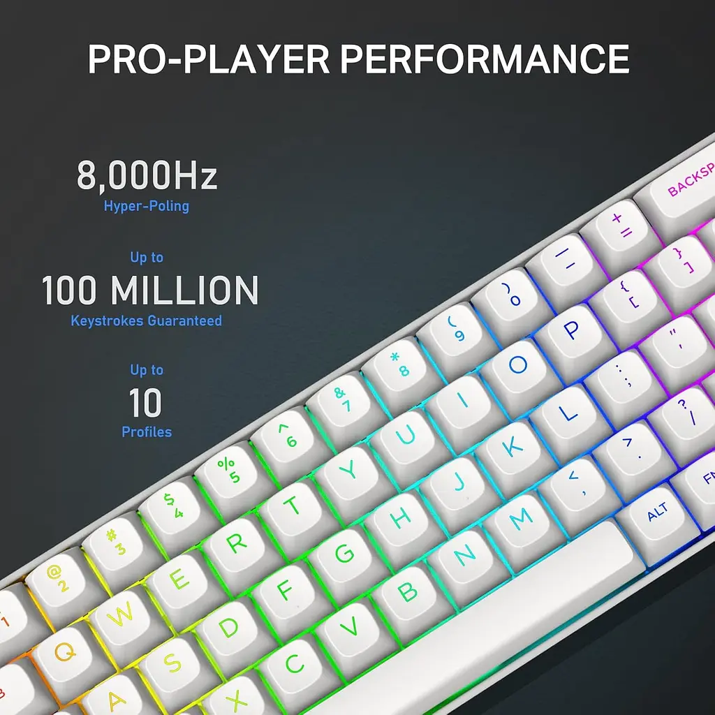 Ігрова магнітна клавіатура E-Yooso HZ-68 / Pink Magnetic Switch / RGB / 8К / Hall Switch / White - фото 6