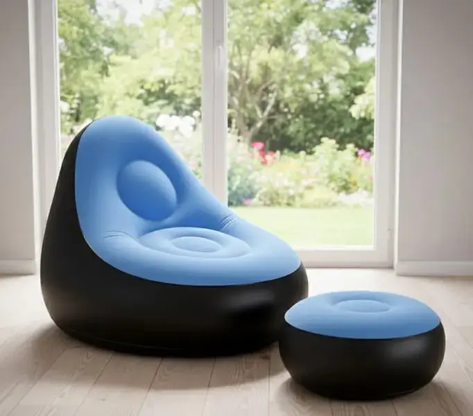 Надувне садове крісло з пуфиком Air Sofa Comfort велюрове 110×100×75 см вініл з вологостійким флокованим покриттям Блакитний  - фото 3