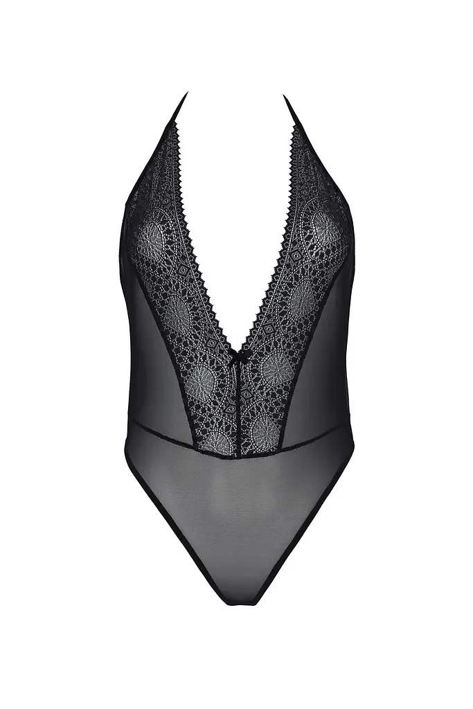 Боді Passion DROSERA BODY black, S/M, високі вирізи, верх на зав’язках - фото 3
