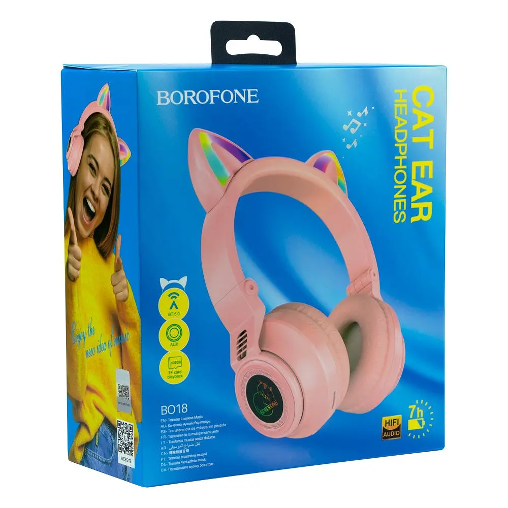 Наушники Bluetooth Главные Borofone BO18 CAT Ear розовый - фото 6