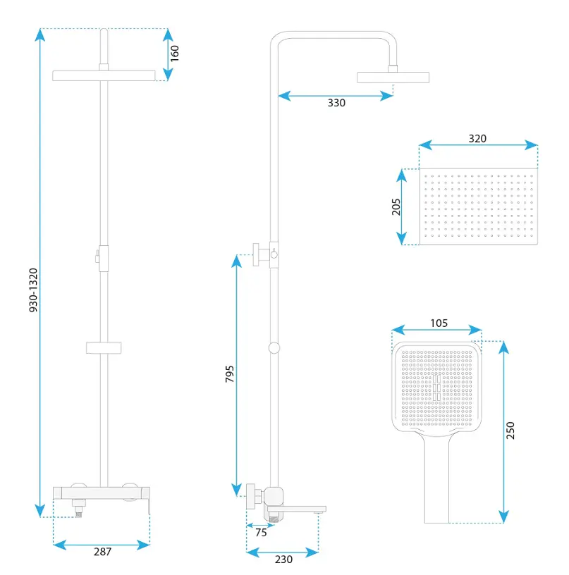 Душова система з виливом Rea Arlo 93–132 см nickel brushed REA-P7340 - фото 9