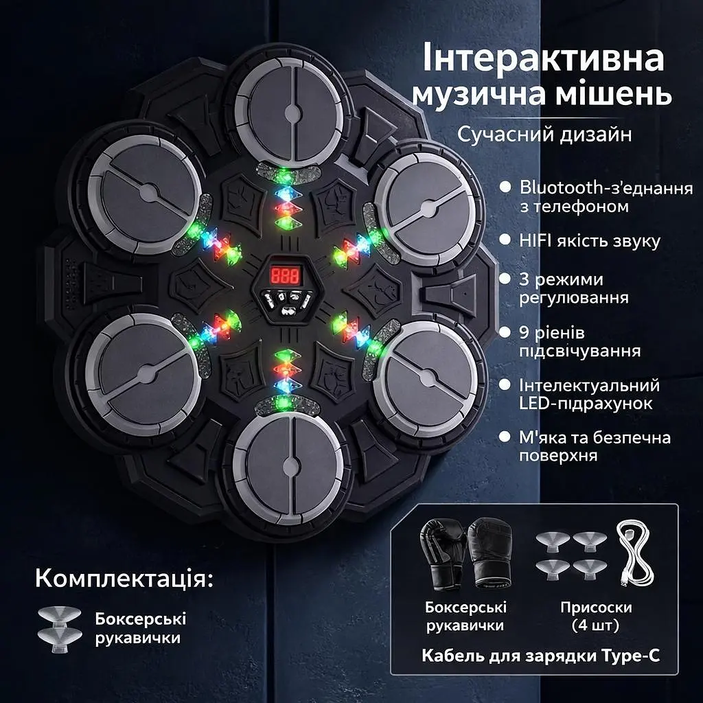 Інтерактивний боксерський тренажер настінна мішень з Bluetooth та рукавичками - фото 5