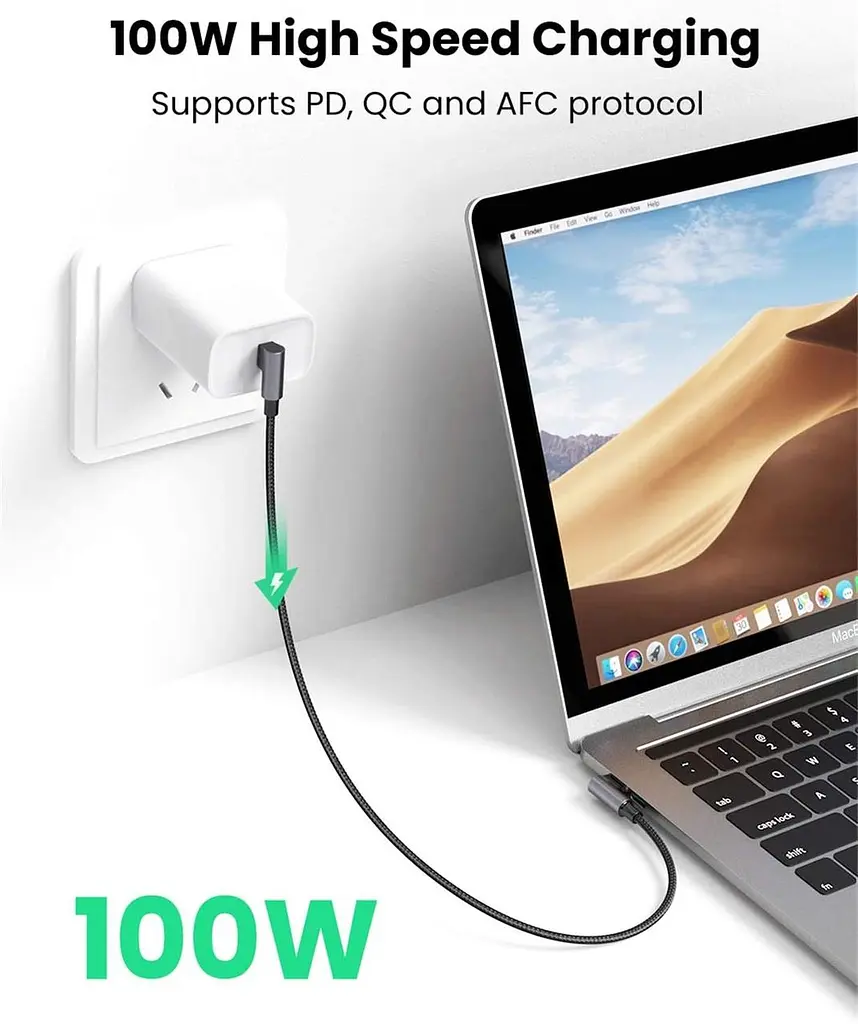 Кабель USB 2.0 Ugreen Type-C M-M 2 м 90° 20V/5A 100W Сірий US335 - фото 4