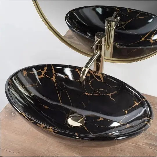Умивальник Rea Pamela 33x53 black marble shiny (REA-U5067), Глянцева - фото 4