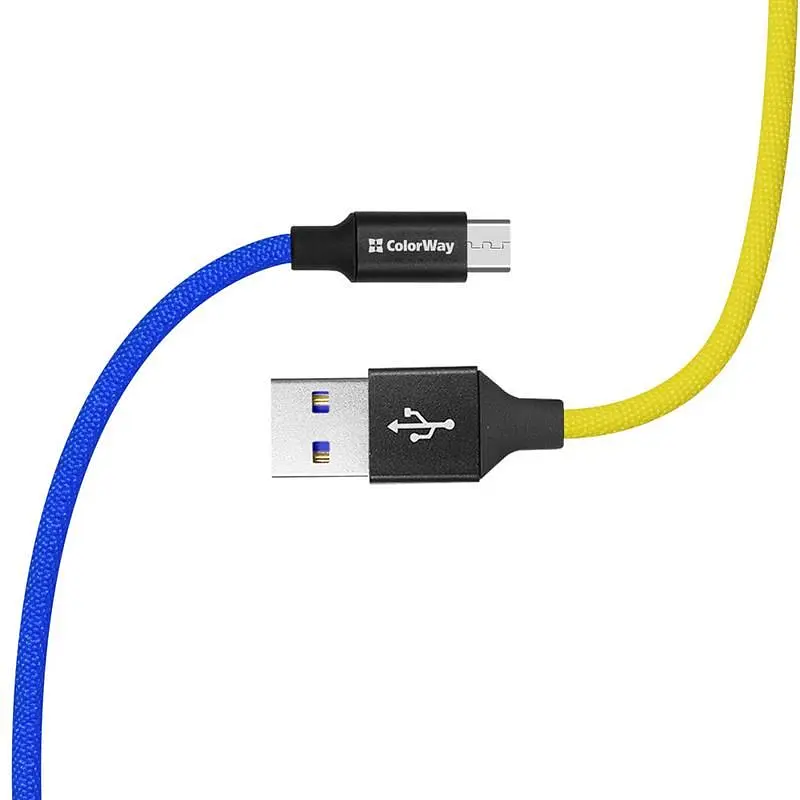 Кабель ColorWay USB - micro USB (M/M), 2.4 А, 1 м, Blue/Yellow (CW-CBUM052-BLY) - фото 4