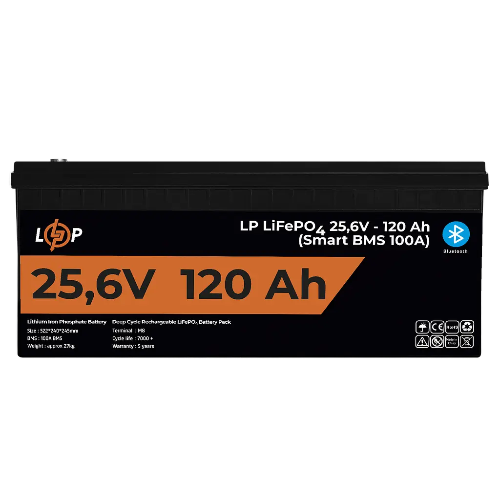 Акумулятор LP LiFePO4 25,6V - 120 Ah (3072Wh) (Smart BMS 100А) з BT пластик для ДБЖ - фото 2